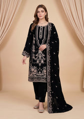Winter - Riwaj - Fancy Embroidered Velvet Suit - D#651 - Black