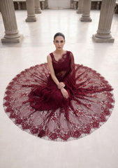 Fancy Chantilly Lace Saree - Maroon