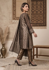 Winter - Fancy Silk Zari Jamawar - 3 Pcs Suit - D#13 - Brown