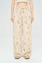 Pret - Moven - Floral Embroidered and Sequined Palazzo Pants with Elastic Waistband, Skin