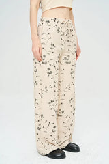Pret - Moven - Palazzo Pants with Floral Embroidery and Sequins, Elastic Waistband - Skin