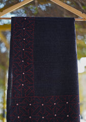 Wool Needle Work Shawl D - 50 - Black