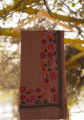 Wool Needle Work Shawl D - 29b - M Brown