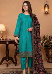 Formals - Fancy Silk Embroidered - 3 Pcs Suit - D#01 - Ferozi