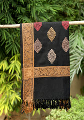Embroidered Wool Shawl D - 55 - Black