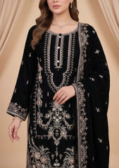Winter - Riwaj - Fancy Embroidered Velvet Suit - D#651 - Black