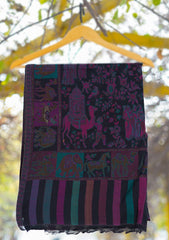 Pure Pashmina Kaani Jamawar Shawl D - 83 - Black