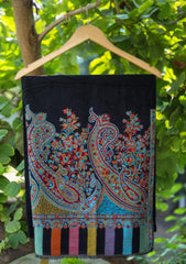 Pure Pashmina Kaani Jamawar Scarf D - 17 - Black