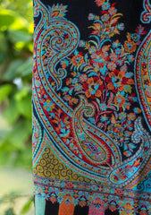 Pure Pashmina Kaani Jamawar Scarf D - 17 - Black