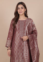 Winter - Fancy Silk Zari Jamawar - 3 Pcs Suit - D#13 - Maroon