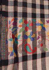 Pure Pashmina Kaani Jamawar Shawl D - 55 - G Black