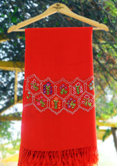 Wool Needle Work Shawl D - 30 - Rust