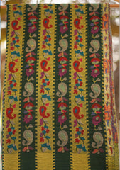 Pure Pashmina Kaani Jamawar Shawl D - 60 - D Green