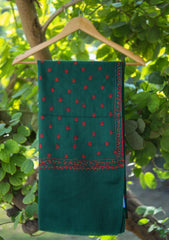 Pure Pashmina Kashmiri Work Shawl D - 19 - Bottle Green