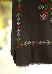 Wool Needle Work Shawl D - 50 - Black