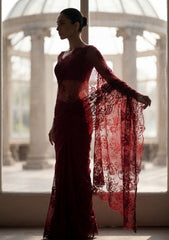 Fancy Chantilly Lace Saree - Maroon