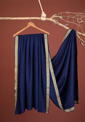 Plain Wool Zari Border Shawl D - 01 - Blue