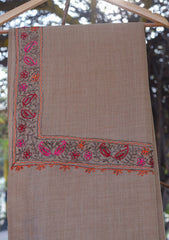 Pashmina Ari Work Shawl D - 114 - G Brown