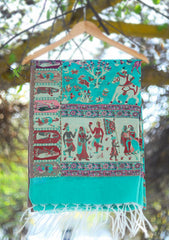 Silk Jamawar Work Shawl D - 03 - S Green