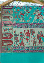 Silk Jamawar Work Shawl D - 03 - S Green