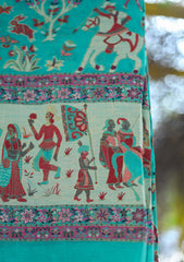 Silk Jamawar Work Shawl D - 03 - S Green