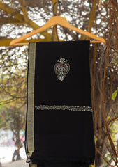 Wool Needle Work Shawl D - 33 - Black