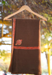 Pure Pashmina Kashmiri Work Shawl D - 22 - CH Brown