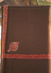 Pure Pashmina Kashmiri Work Shawl D - 22 - CH Brown