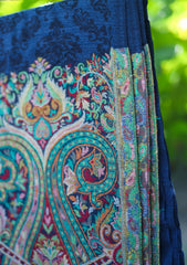 Pure Pashmina Kaani Jamawar Scarf D - 17C - N Blue