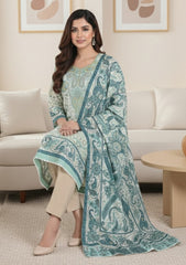 Winter - Riwaj - Printed Pashmina - 3 Pcs Suit - D#05 - Off White