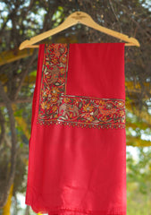 Pure Pashmina Embroidered Work Shawl D - 117 - Red