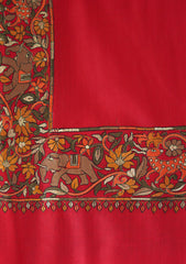 Pure Pashmina Embroidered Work Shawl D - 117 - Red