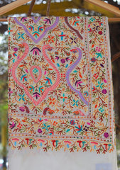 Pashmina Ari Work Shawl D - 85 - Off White
