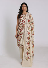 Winter - Riwaj - Printed Cotray Suit - Wool Shawl - D#14 - Fawn