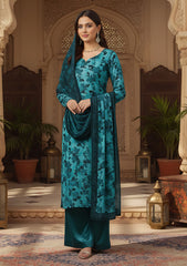 Winter - Riwaj - Printed Velvet Suit - Palachi Dupatta - D#02 - D Ferozi