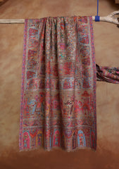 Pashmina Jamawar Ari Work Scarf D#01 - Brown