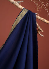 Plain Wool Zari Border Shawl D - 01 - Blue