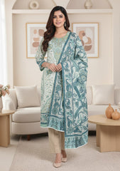 Winter - Riwaj - Printed Pashmina - 3 Pcs Suit - D#05 - Off White