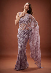 Fancy Chantilly Lace Saree - Light Purple