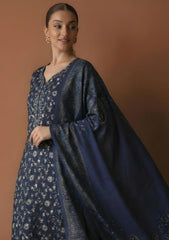 Winter - Riwaj - Pashmina Embroidered Suit - Wool Shawl - D#01 - N Blue