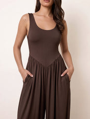 Pret - Moven - Cotton Blended Jersey Wide-Leg Jumpsuit - Brown