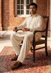 Elite Men Shahenshah Boski Blue Selvage Wash & Wear - Cream