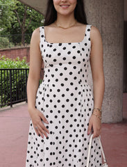 Pret - Moven - Polka Dot Dress With Waist Gathers - White