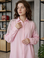 Pret - Moven - Oversize Stone Embellished Shirt - Pink
