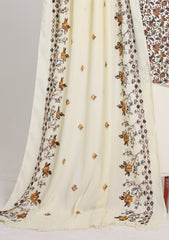 Winter - Riwaj - Printed Cotray Suit - Wool Shawl - D#15 - Off White