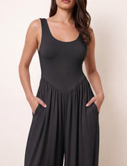 Pret - Moven - Cotton Blended Jersey Wide-Leg Jumpsuit - Black