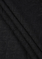 Elite Men Embroidered Selvage Crinkle Chiffon Fabric - Black