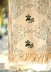 Pashmina Wool Needle Work Shawl D - 05 - L Beige