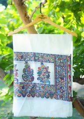 Pure Pashmina Kaani Jamawar Scarf D - 17 - Off white