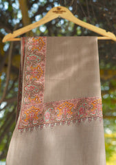 Pure Pashmina Embroidered Shawl D - 118 - Brown